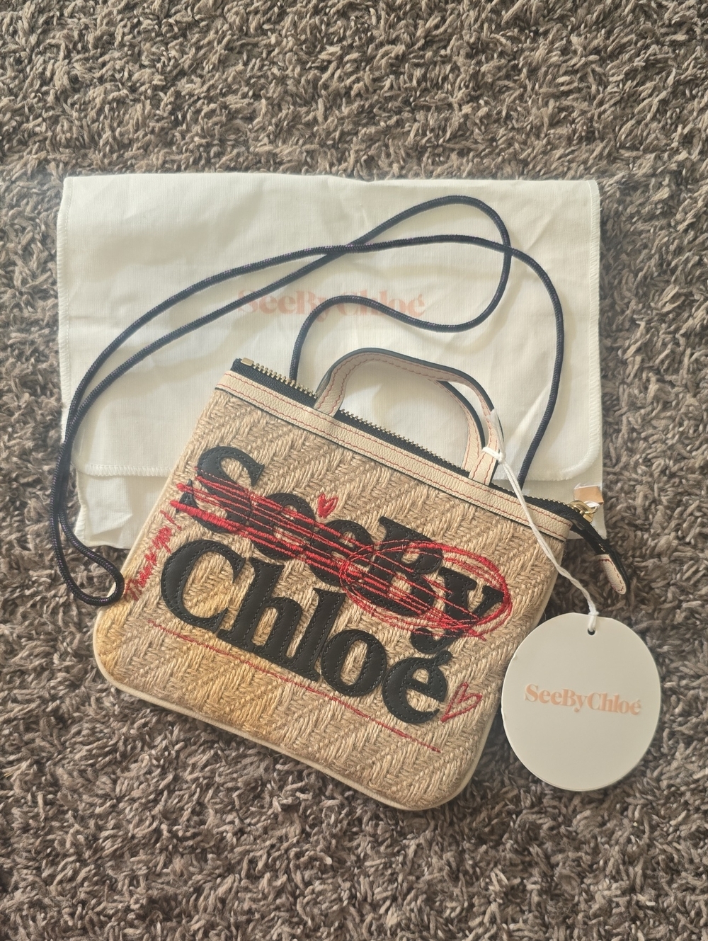 Authentic NWT See By Chloe Natural Straw Crossbody